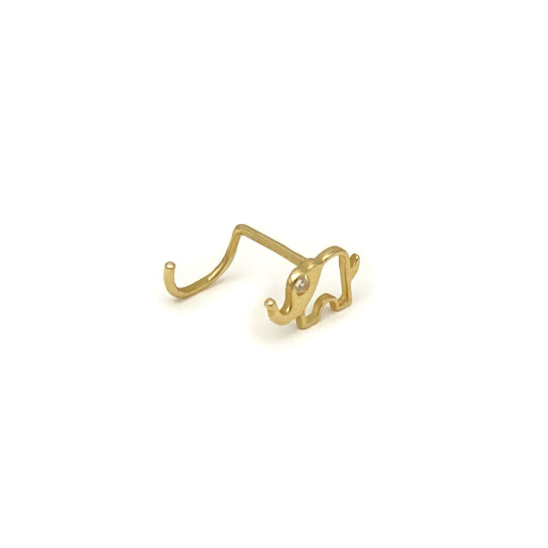 14k CZ Elephant Outline Nose Screw Stud